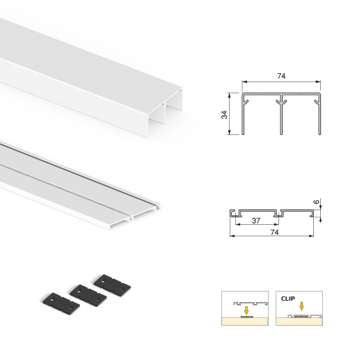 Sistema scorrevole per armadio 2 ante a scorrimento inferiore Placard 74 con profili Wave e chiusura soft