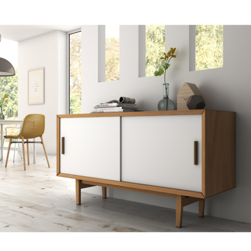 Sistema Flow in formato kit per armadio a 2 ante scorrevoli in legno supportate con chiusura ammortizzata