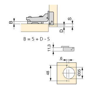 Kit cerniera mezzo collo X91 con chiusura ammortizzata, basette per vite (L.27 P.15 H.10) 20 JG