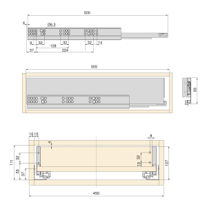 Kit cassetto per cucina o bagno Vertex di altezza 93mm con pannelli inclusi e regolazione 3D
