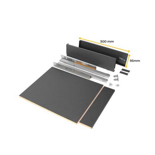 Kit cassetto per cucina o bagno Vertex di altezza 93mm con pannelli inclusi e regolazione 3D