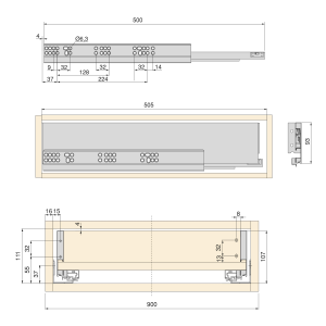 Kit cassetto per cucina o bagno Vertex di altezza 93mm con pannelli inclusi e regolazione 3D