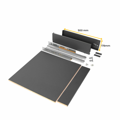 Kit cassetto per cucina o bagno Vertex di altezza 178mm con pannelli inclusi e regolazione 3D