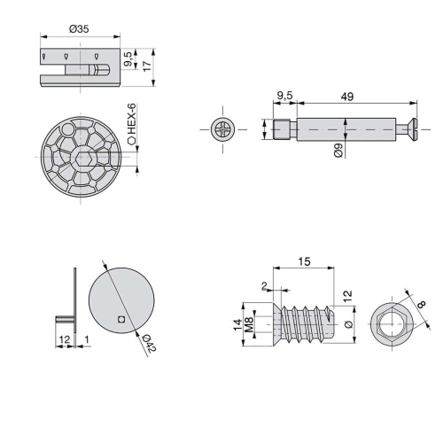 Kit eccentrici Big con bussole e tiranti M8 (L.16 P.15 H.3) 10 UN