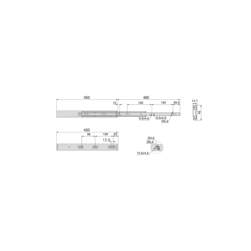 Guide a sfere per cassetti con estrazione totale e chiusura soft, altezza 45 mm