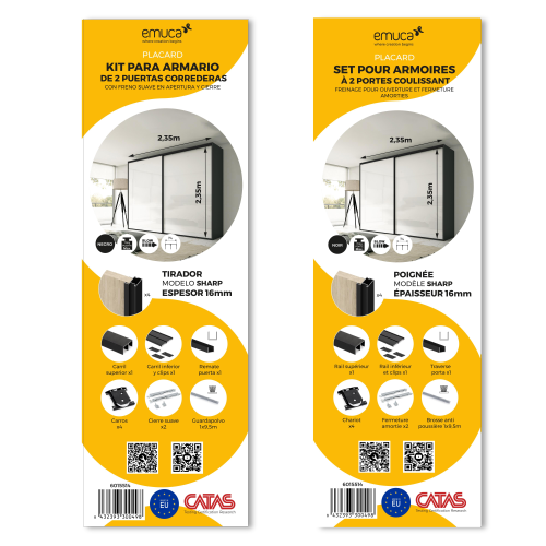 Sistema scorrevole per armadio 2 ante a scorrimento inferiore Placard 74 con maniglia Sharp e chiusura soft