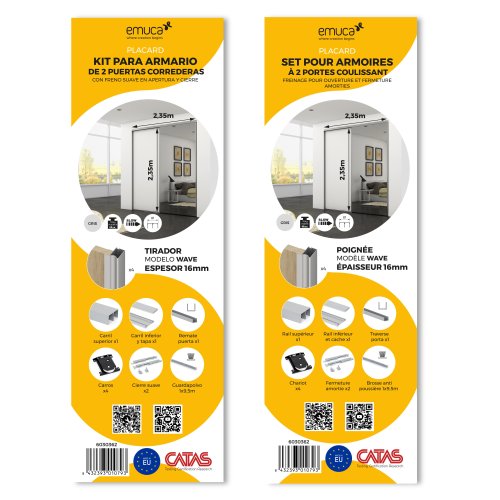 Sistema scorrevole per armadio 2 ante a scorrimento inferiore Placard con profili Wave e chiusura soft