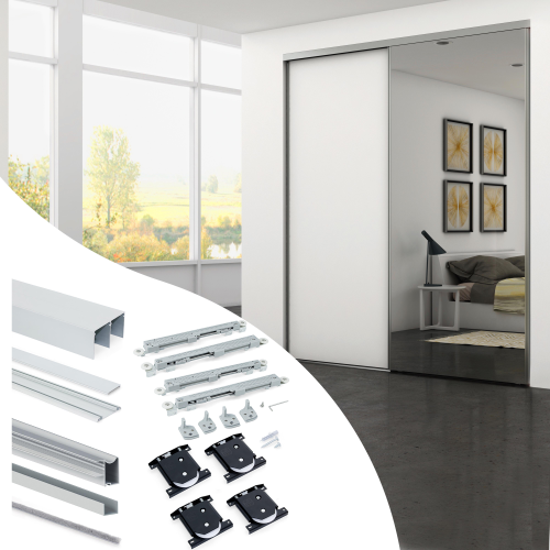 Sistema scorrevole per armadio 2 ante a scorrimento inferiore Placard con profili Wave e chiusura soft