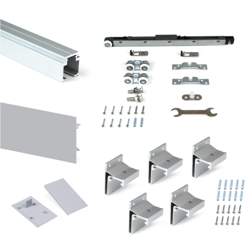 Sistema Railway per ante scorrevoli sospese in legno con chiusura soft