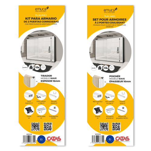 Sistema scorrevole per armadio 2 ante a scorrimento inferiore Placard 74 con profili Wave e chiusura soft