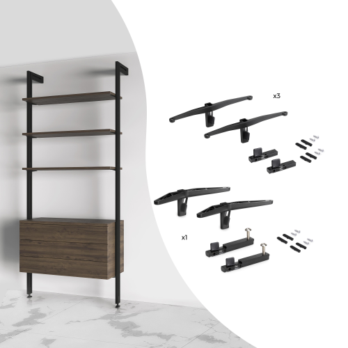 Kit Zero di supporti per mensole in legno e moduli
