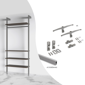 Kit Zero di supporti per mensole in legno e barra appendiabiti