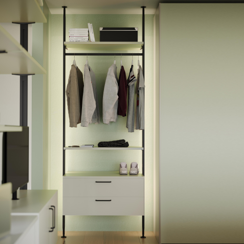 Kit Zero di supporti per mensole in legno e barra appendiabiti