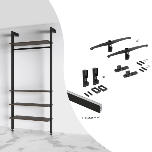 Kit Zero di supporti per mensole in legno e barra appendiabiti