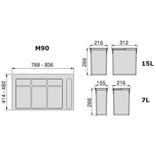 Set di contenitori con base Recycle per cassetti da cucina