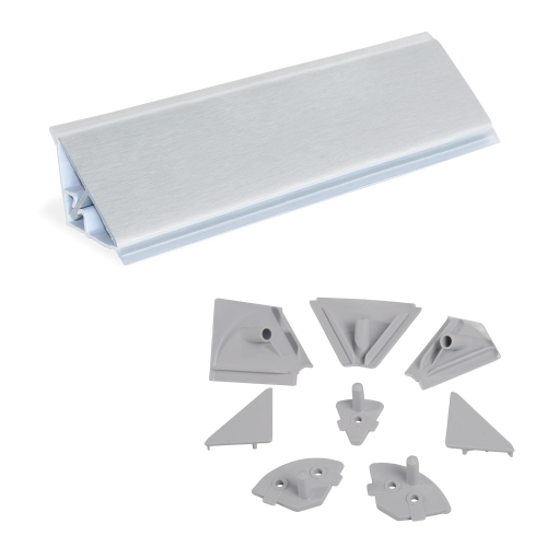 Alzatina triangolare per cucina Plasline con accessori per installazione.