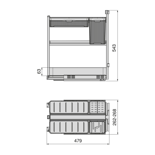 Carrello estraibile con cestelli e accessori Harmony con chiusura soft