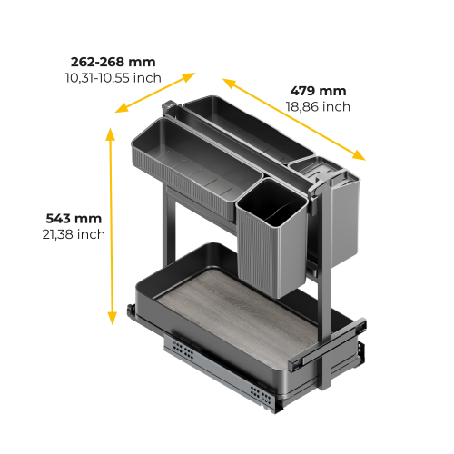Carrello estraibile con cestelli e accessori Harmony con chiusura soft
