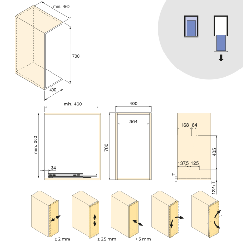 Carrello estraibile con cestelli e accessori Harmony con chiusura soft