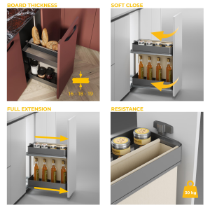 Carrello estraibile con cestelli e portapane Harmony con chiusura soft