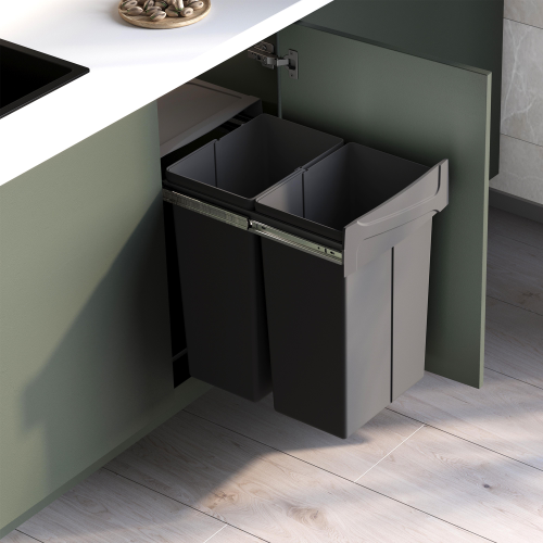 Pattumiere per raccolta differenziata Recycle per cucina, 2 x 25 L, fissaggio inferiore, estrazione manuale
