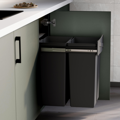 Pattumiere per raccolta differenziata Recycle per cucina, 2 x 25 L, fissaggio inferiore, estrazione manuale