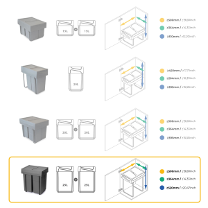 Pattumiere per raccolta differenziata Recycle per cucina, 2 x 25 L, fissaggio inferiore, estrazione manuale