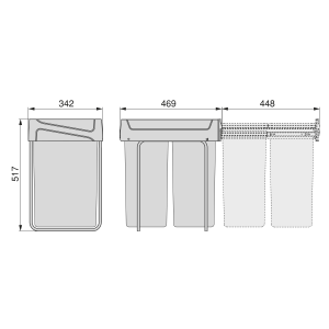 Pattumiere per raccolta differenziata Recycle per cucina, 2 x 25 L, fissaggio inferiore, estrazione manuale