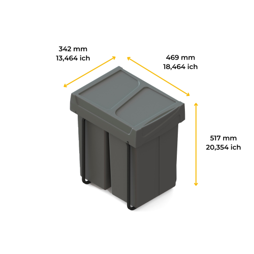 Pattumiere per raccolta differenziata Recycle per cucina, 2 x 25 L, fissaggio inferiore, estrazione manuale