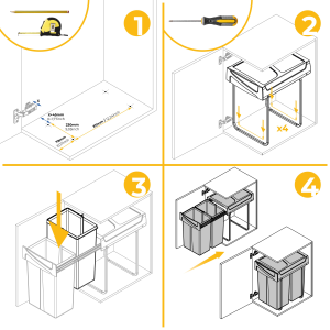 Pattumiere per raccolta differenziata Recycle per cucina, 2 x 25 L, fissaggio inferiore, estrazione manuale