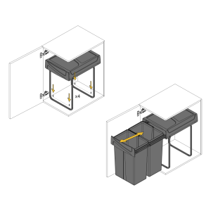 Pattumiere per raccolta differenziata Recycle per cucina, 2 x 25 L, fissaggio inferiore, estrazione manuale