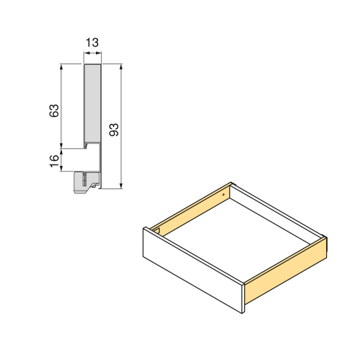Cassetto esterno Vertex, 40kg, altezza 93mm con Push Sincro e regolazione 3D