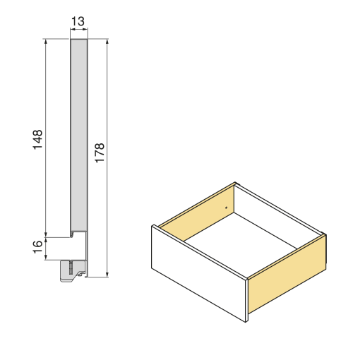 Cassetto esterno Vertex, 40kg, altezza 178mm con Push Sincro e regolazione 3D