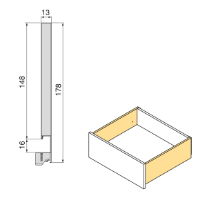 Cassetto esterno Vertex, 40kg, altezza 178mm con Push Sincro e regolazione 3D