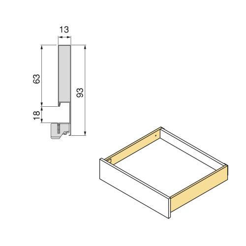 Cassetto esterno Vertex, 40kg, altezza 93mm e regolazione 3D per pannello da 18mm