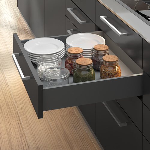 Cassetto esterno Vertex, 40kg, altezza 93mm e regolazione 3D per pannello da 18mm