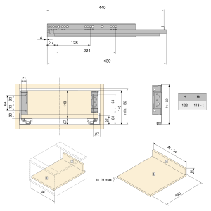 Cassetto esterno Simplex 25 kg altezza 122 mm
