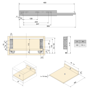 Cassetto esterno Simplex 25 kg altezza 122 mm