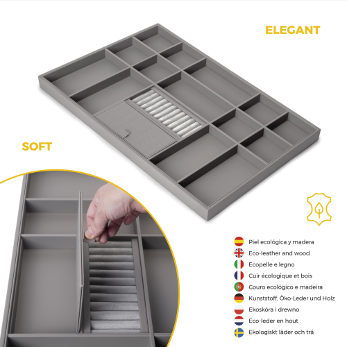 "Kit cassetto organizzatore e telaio regolabile Quartz per armadi, chiusura ammortizzata e estrazione totale