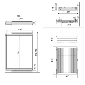 Kit cassetto in filo metallico e telaio regolabile Quartz per armadi, chiusura ammortizzata e estrazione totale