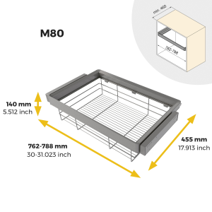 Kit cassetto in filo metallico e telaio regolabile Quartz per armadi, chiusura ammortizzata e estrazione totale