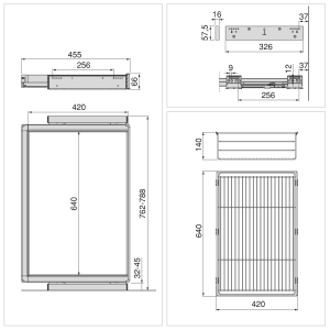 Kit cassetto in filo metallico e telaio regolabile Quartz per armadi, chiusura ammortizzata e estrazione totale