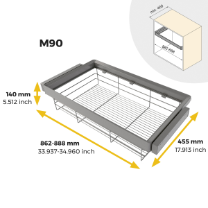 Kit cassetto in filo metallico e telaio regolabile Quartz per armadi, chiusura ammortizzata e estrazione totale