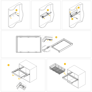 Kit cassetto in filo metallico e telaio regolabile Quartz per armadi, chiusura ammortizzata e estrazione totale