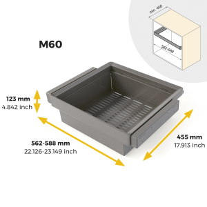 Kit cassetto metallico e telaio regolabile Quartz per armadi, chiusura ammortizzata e estrazione totale