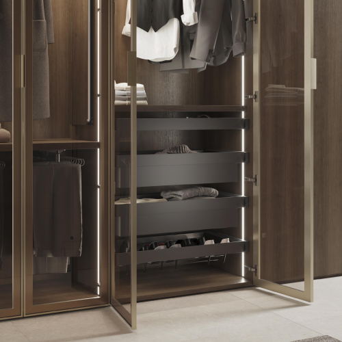 Kit cassetto metallico e telaio regolabile Quartz per armadi, chiusura ammortizzata e estrazione totale