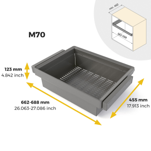 Kit cassetto metallico e telaio regolabile Quartz per armadi, chiusura ammortizzata e estrazione totale