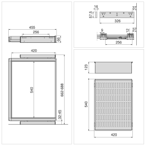 Kit cassetto metallico e telaio regolabile Quartz per armadi, chiusura ammortizzata e estrazione totale