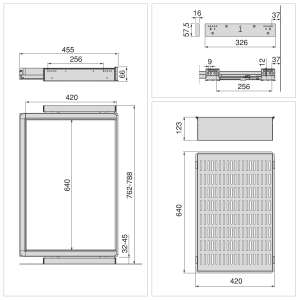 Kit cassetto metallico e telaio regolabile Quartz per armadi, chiusura ammortizzata e estrazione totale