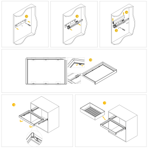 Kit cassetto metallico e telaio regolabile Quartz per armadi, chiusura ammortizzata e estrazione totale